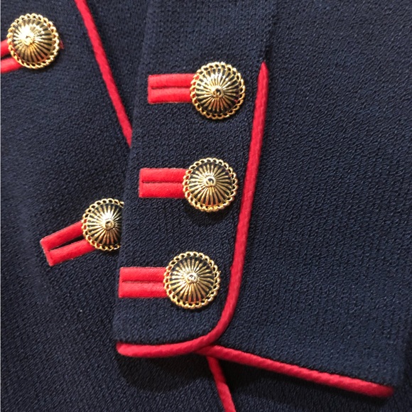 St.John Santana Knit Jacket and Pant Suit Navy Blue, Red Trim Sz 4 Vintage - Picture 2 of 10